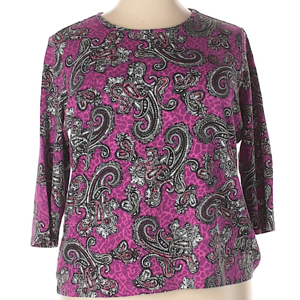 Kim Rogers Pink Paisley 3/4 Sleeve Blouse EUC sz 2X